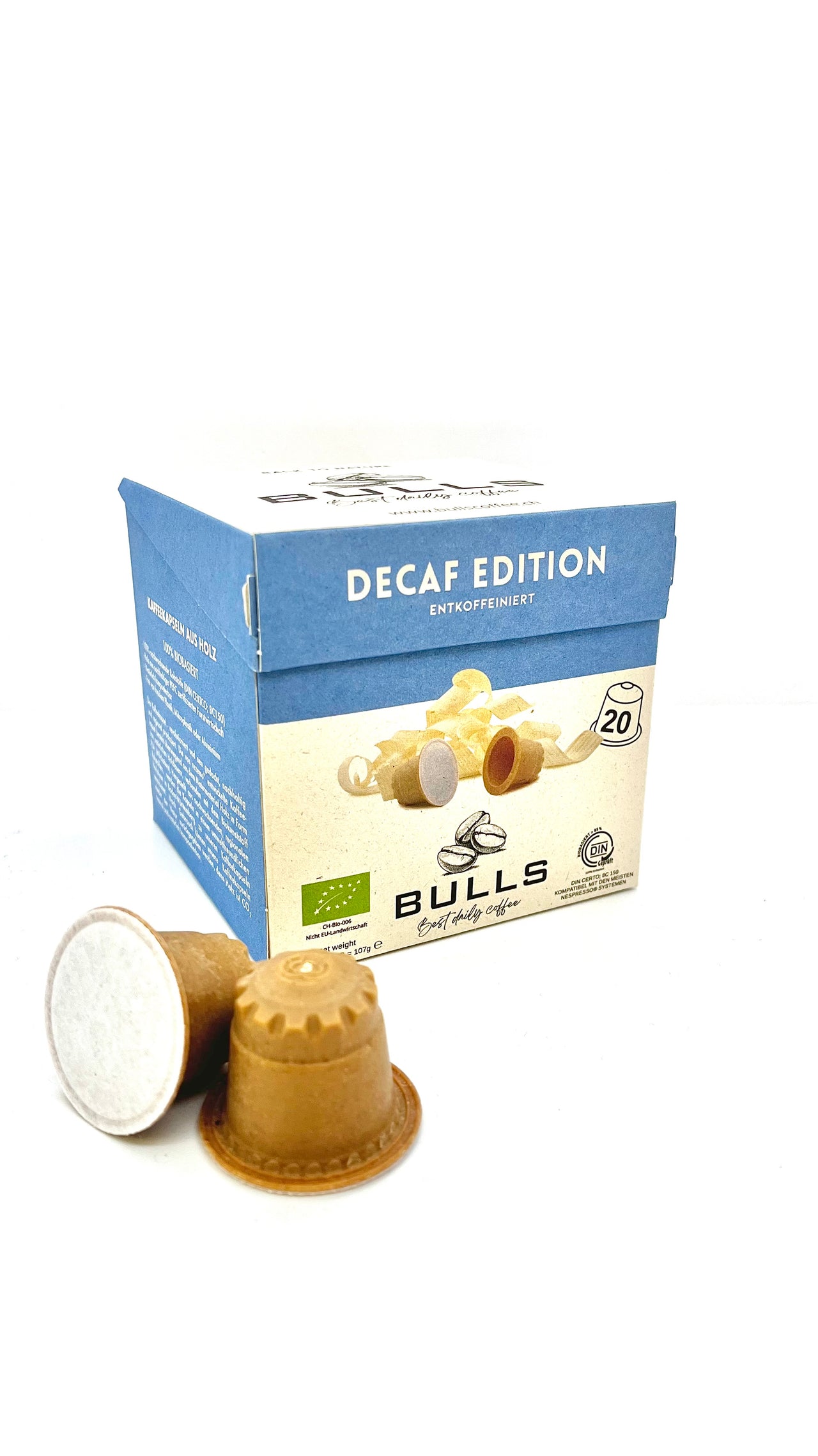 BULLS Decaf - Koffeeinfrei, entkoffeiniert - Holzkapseln