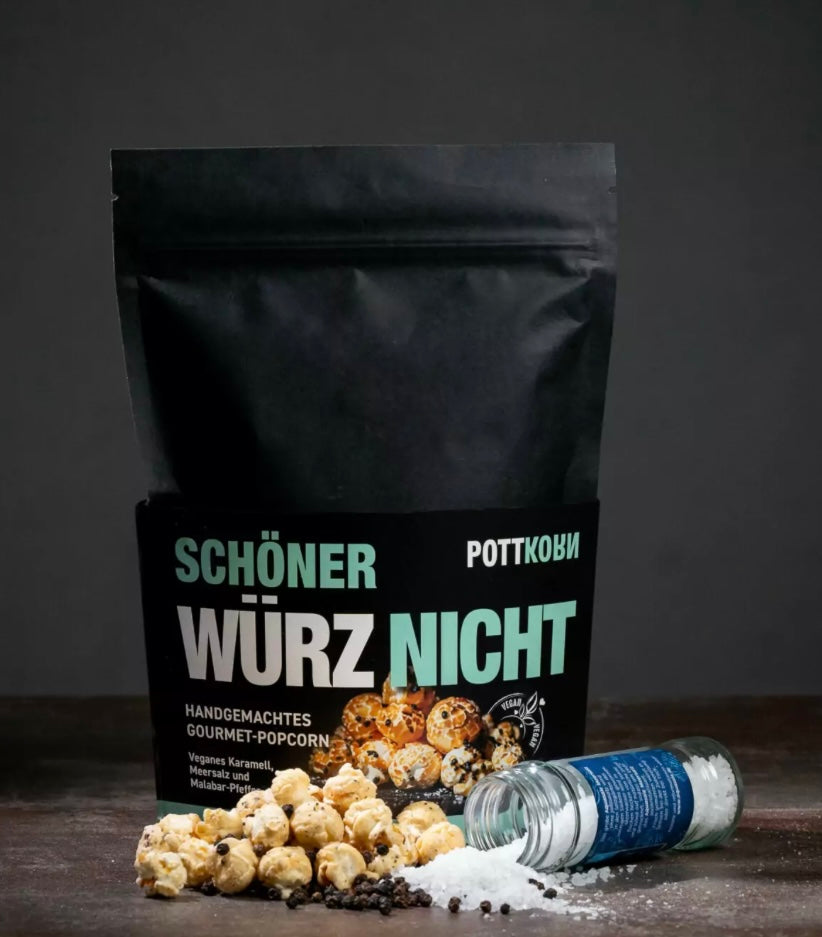 Pottkorn - Schöner Würz Nicht - Popcorn mit Salz und Malabar-Pfeffer, vegan