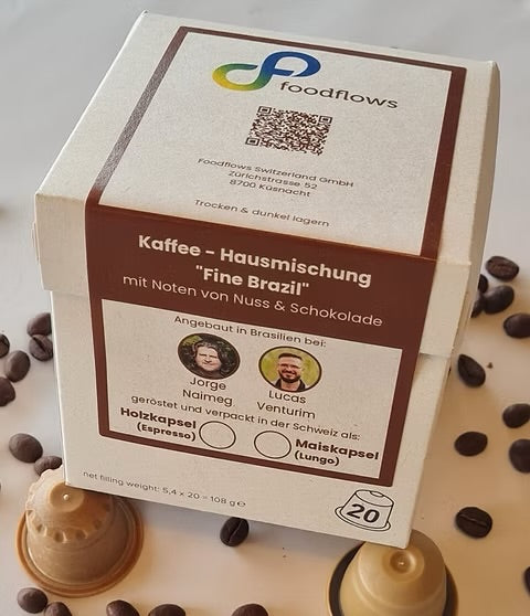 FOODFLOWS Fine Brazil - Espresso/Lungo - Holzkapseln/Maiskapseln